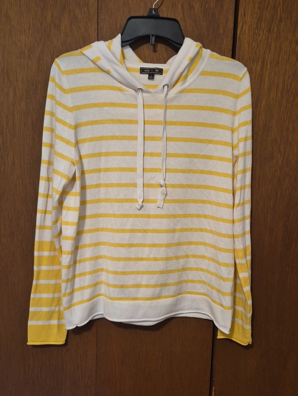Lety & Me White & Yellow Striped Hooded Long-Sleeve Sweater SZ L